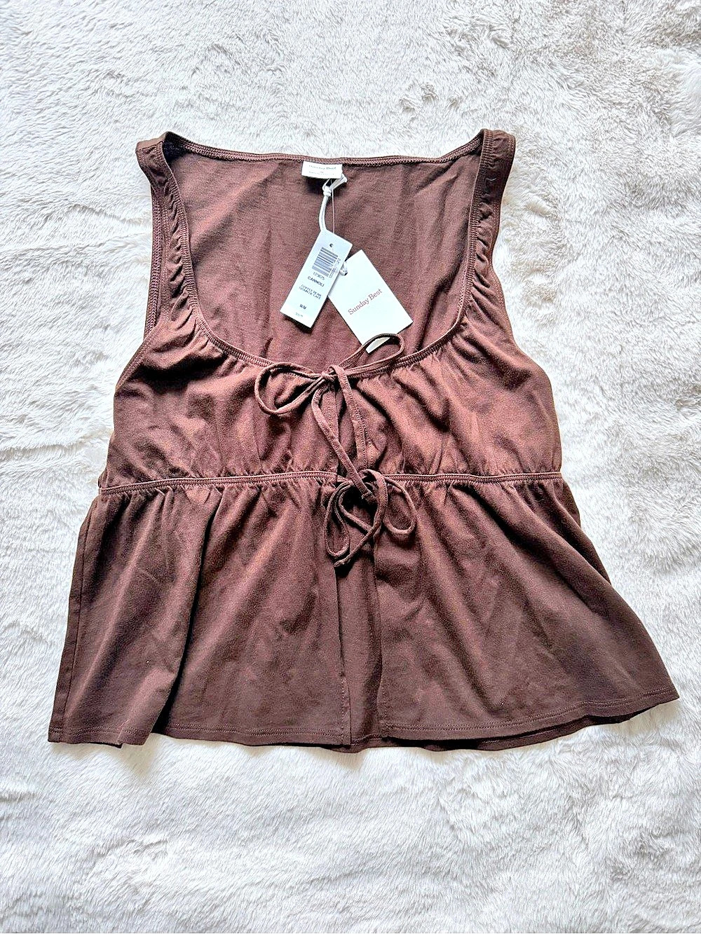 Sunday Best Cannoli Top Brown Tie Front Tank Medium